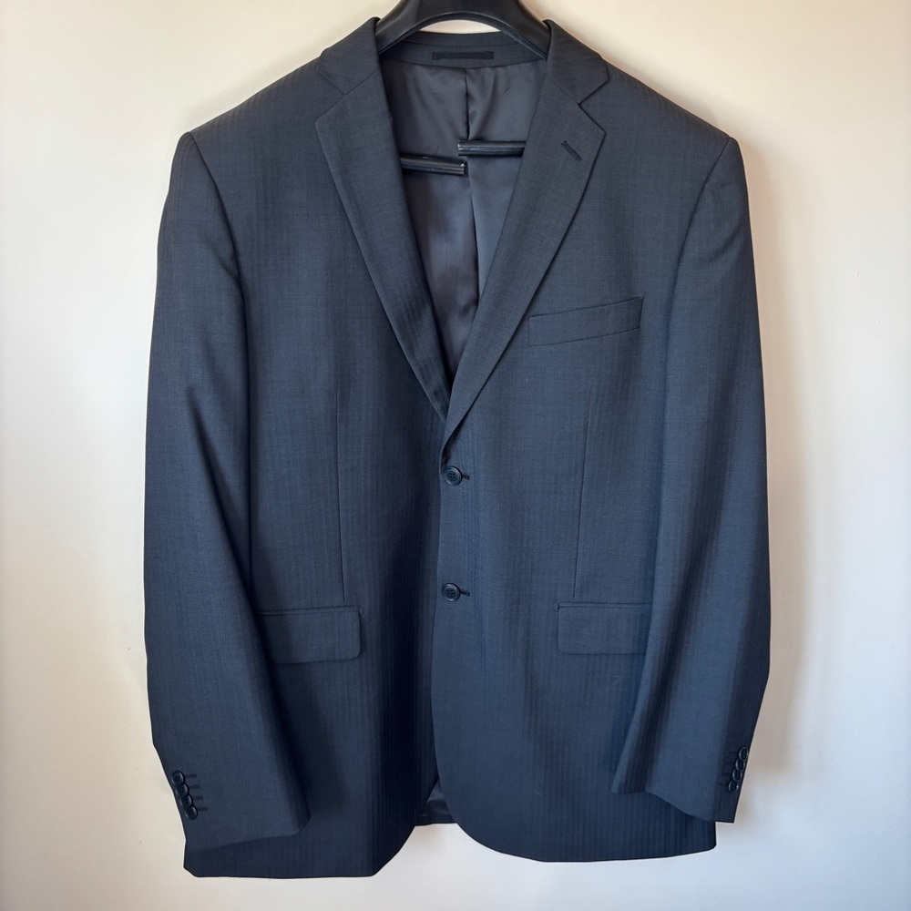 Bellissimo Men’s 44L Black Blazer Linear Detail Bridal Party Wedding Funeral